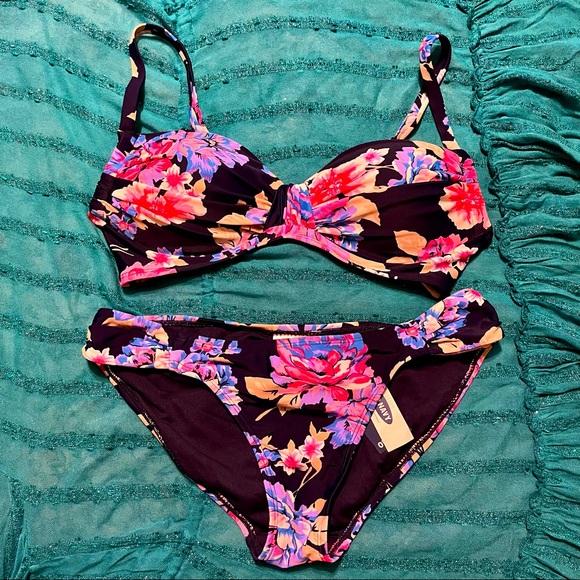 Old Navy Other - NWT Old Navy Blue Floral Bikini with Pink White Flowers Size Medium